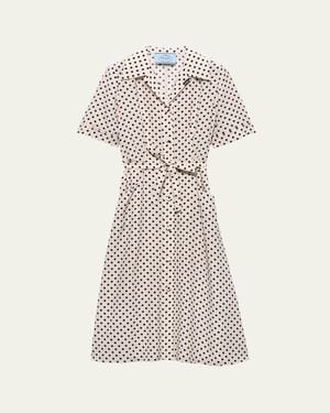 Prada Polka-Dot Print Marocain Shirtdress - White