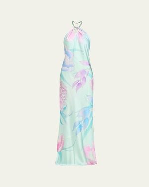 retroféte Anat Floral Satin Halter Dress - Blue