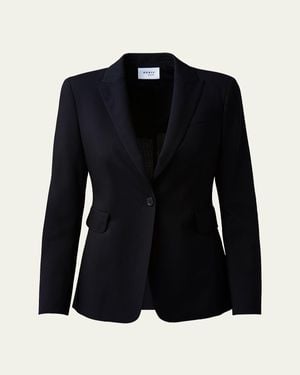 Akris Punto One-Button Wool Long Body Blazer Jacket - Black