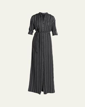 Tom Ford Striped Silk Long-Sleeve Belted Maxi Shirtdress - Blue
