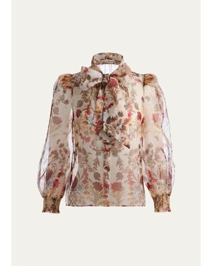 Alice + Olivia Brentley Floral Tie-Neck Blouse - Pink