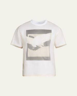 Givenchy Layered Cotton And Organza T-Shirt With Surrealism Print - Natural