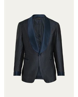 Brioni Wool Jacquard Shawl-Lapel Single-Button Dinner Jacket - Blue