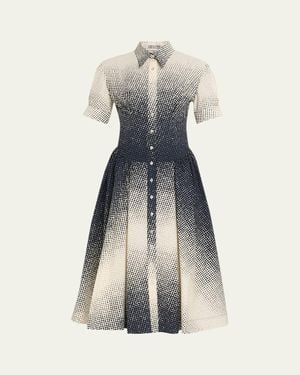 Christopher John Rogers Halftone Wiggle Dot Cotton Shirtdress - Blue