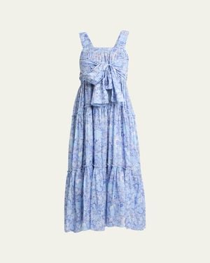 Chloé Painted Flowers Cotton Maxi Dress - Blue