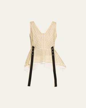 3.1 Phillip Lim Sleeveless Plaid Organza Flounce Top - Natural