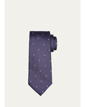 Tom Ford Polka Dot Herringbone Silk Tie - Blue
