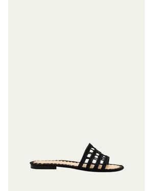 Carrie Forbes Alana Raffia Flat Slide Sandals - White