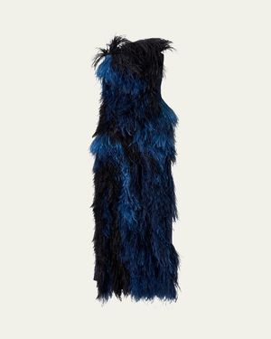 Akris Strapless Ostrich Feather Gown - Blue