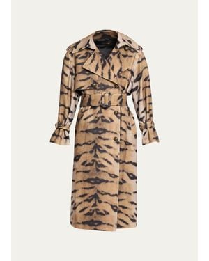 Kobi Halperin Nicole Tiger-Print Wool Trench Coat - Natural