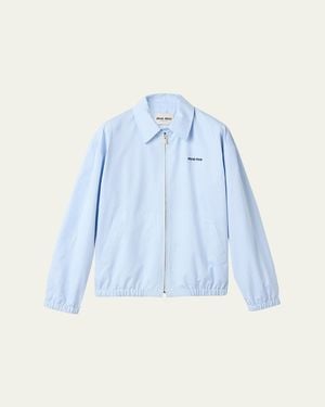 Miu Miu Gingham Cotton Collared Zip Jacket - Blue
