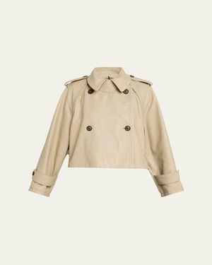 Giorgio Armani Leather Double-Breasted Boxy Trench Jacket - Natural