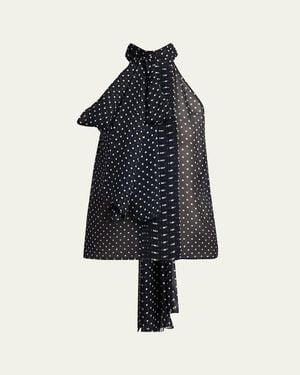 Tom Ford Polka-Dot Chiffon Neck-Tie Sleeveless Blouse - Blue