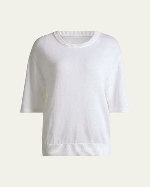 Michael Kors Crewneck Linen-Cotton Knit Sweater - White