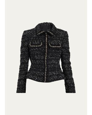 Teri Jon Beaded Metallic Boucle Jacket - Black