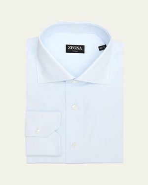 ZEGNA Micro-Structure Trecapi Cotton Dress Shirt - Blue