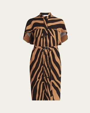Ferragamo Zebra Silk-Blend Belted Midi Utility Shirtdress - Multicolor