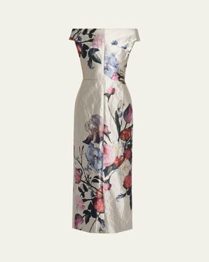 Erdem Off-The-Shoulder Floral Satin Column Gown - White