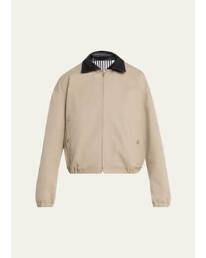 Maria McManus Leather-Collar Cotton Twill Flight Jacket - Natural