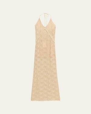 LoveShackFancy Vreya Metallic Crochet Halter Dress - White