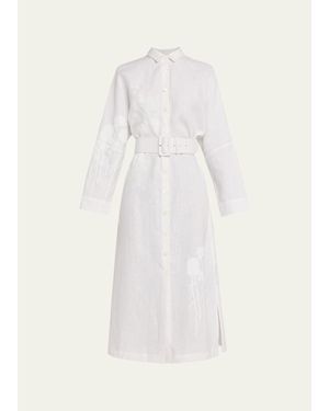 Libertine Porcelain Garden Linen Belted Midi Shirtdress - White