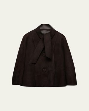 Prada Suede Single-Breasted Coat With Scarf - Black