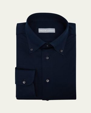 Bergdorf Goodman Cotton Pique Button-Collar Sport Shirt - Blue
