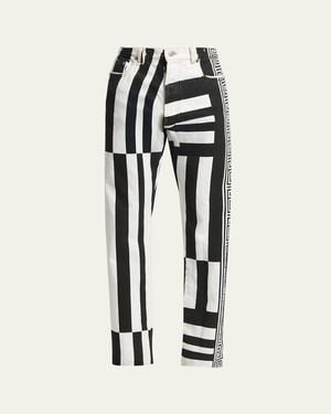 Versace Two-Tone Greca Paneled Straight-Leg Pants - White