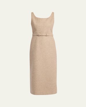 The Row Vadira Sleeveless Belted Wool Midi Dress - Natural