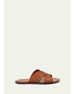 Loewe X Paula's Ibiza Flex Crisscross Leather Slide Sandals - Brown