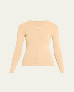 AEXAE Fine Knit Ribbed Cardigan - Natural