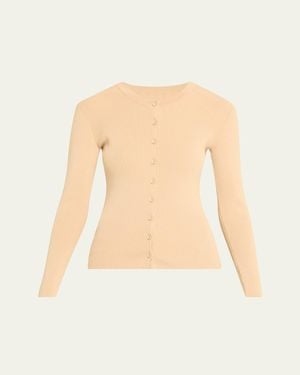 AEXAE Fine Knit Ribbed Cardigan - Natural