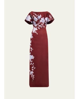 Lela Rose Rose Fil Coupe Empire-Waist Column Gown - Red