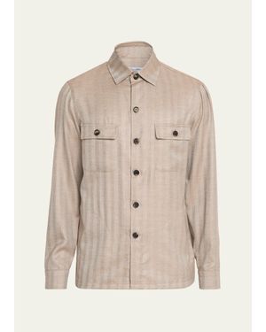 Cesare Attolini Cashmere And Silk Herringbone Field Jacket - Natural
