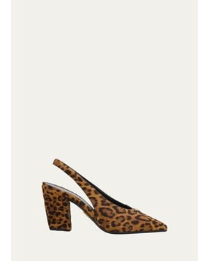 Prada 85Mm Leopard Calf Hair Slingback Pumps - Natural