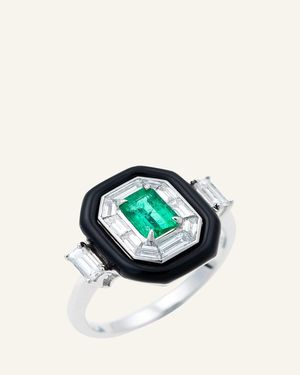 Nikos Koulis Oui 18K Enamel, Emerald And Diamond Ring - Blue