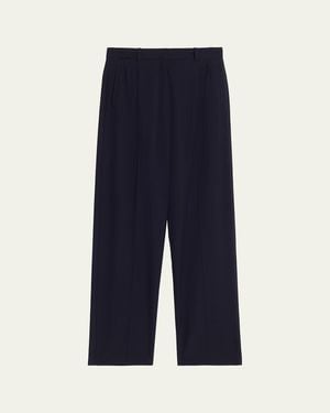 The Row Mune Double-Pleated Wool Straight-Leg Pants - Blue