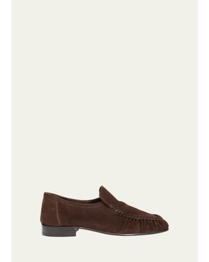 The Row Soft Moccasin Two Suede Loafers - Natural