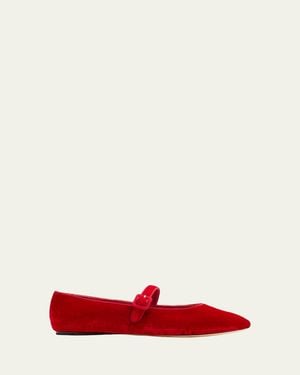 Loeffler Randall Ginger Velvet Mary Jane Ballerina Flats - Red