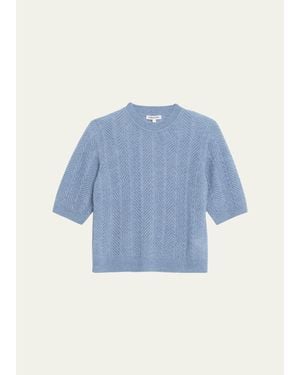 Veronica Beard Shana Cable-Knit Crewneck Sweater - Blue