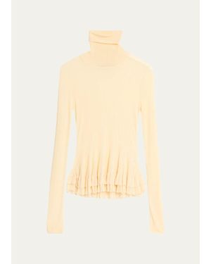 Ashlyn Meritt Turtleneck Sheer Rib Tiered Ruffle Sweater - Natural
