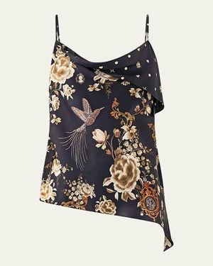 CAMILLA Flamenco Folklore Asymmetric Draped Top - Black