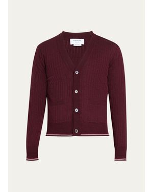 Thom Browne Rwb Striped Merino Wool Cardigan - Red
