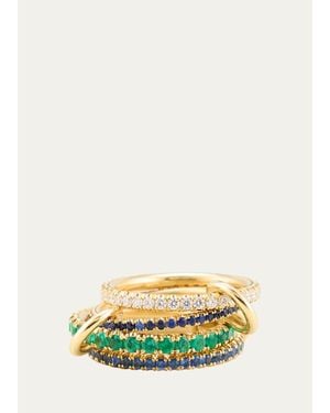Spinelli Kilcollin 18K Custom 4-Band Ring With Diamonds, Emeralds, And Sapphires - Yellow