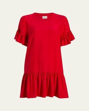Cinq À Sept Leilah Ruffle Silk T-Shirt Dress - Red