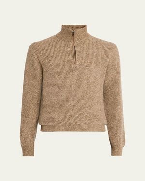 FIORONI CASHMERE Cashmere Mock-Neck Quarter-Zip Sweater - Natural