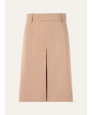 Akris Punto Box Pleat Cotton Gabardine A-Line Skirt - Natural