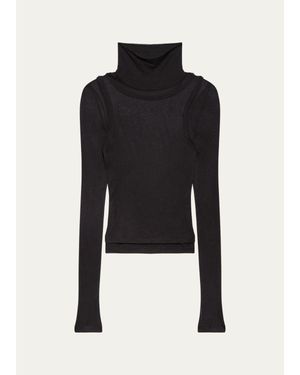 Helmut Lang Layered Sheer Turtleneck Top - Black
