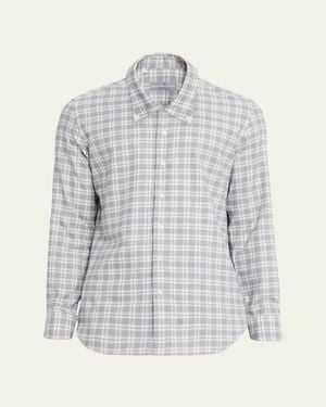 Bergdorf Goodman Cotton-Cashmere Plaid Classic Fit Button-Down Shirt - Gray