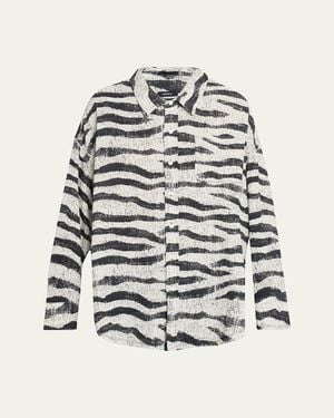 R13 Shredded Seam Drop-Neck Zebra-Print Shirt - White